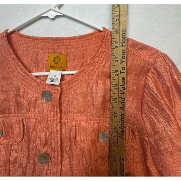Ruby Rd. Womens Metallic Orange Button-Front Jacket 3/4 Sleeve Size 12 - Picture 6 of 8